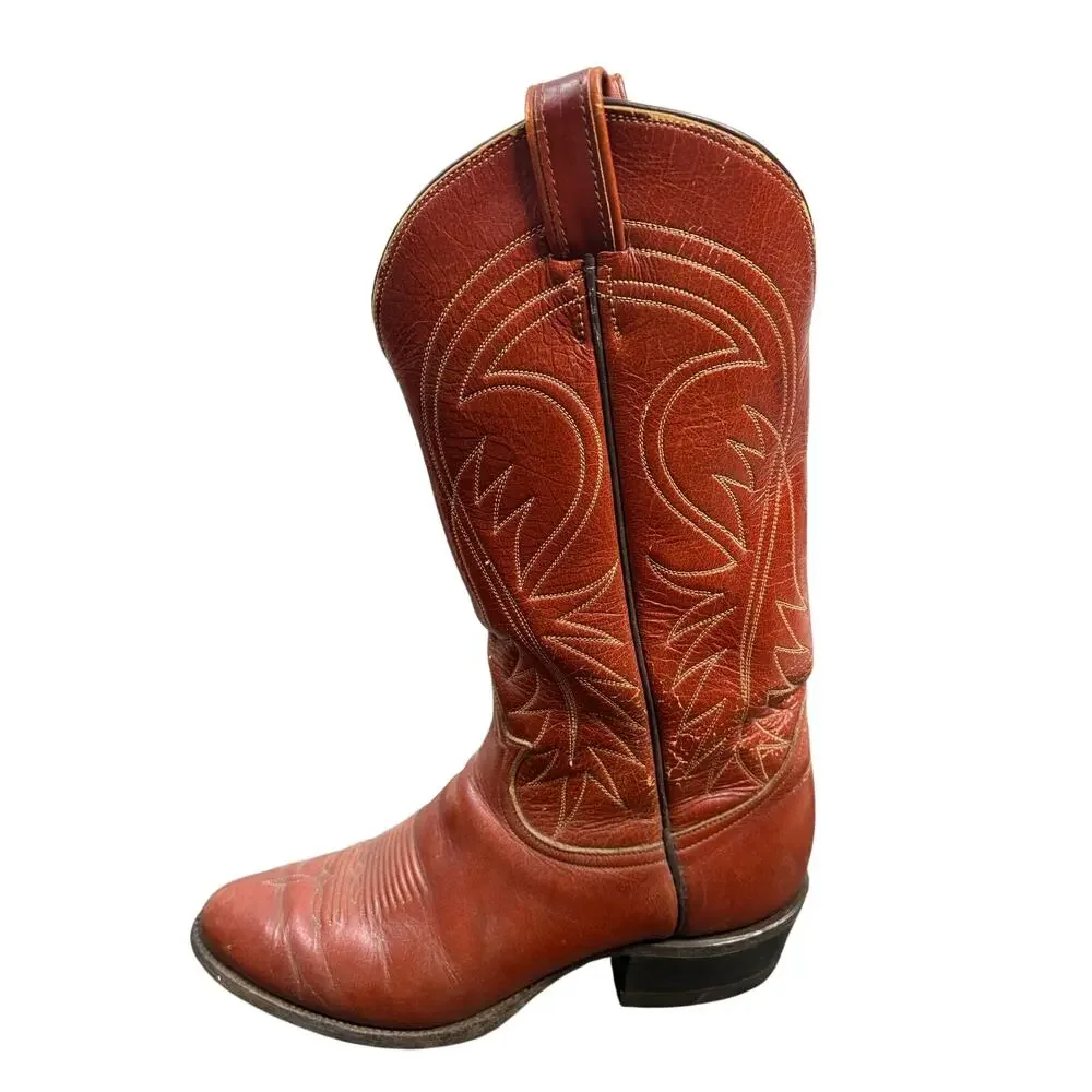 Tony Lama Cowboy Boot Cognac Distressed Leather USA Western Heritage Vintage 9.5